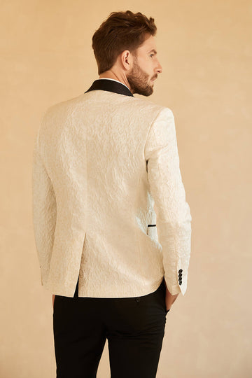 White Shawl Lapel Jacquard One Button Menn Prom Blazer